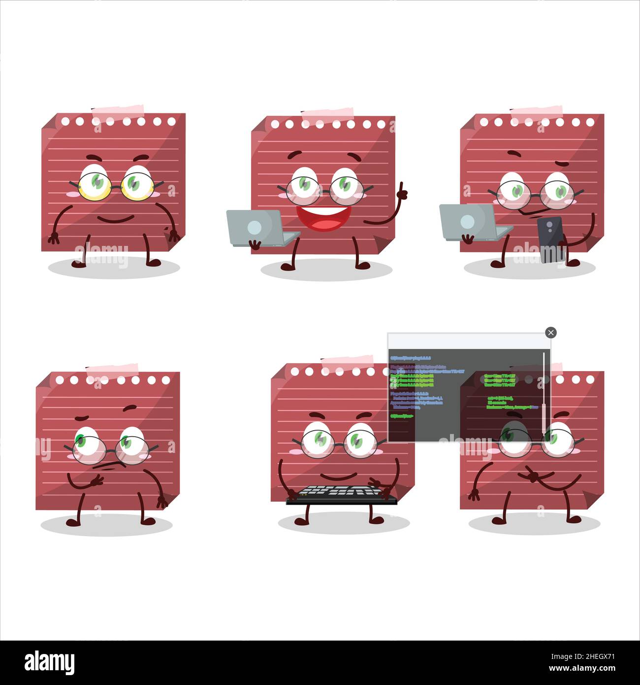 Red sticky note Programmer cute cartoon character with. Vector ...