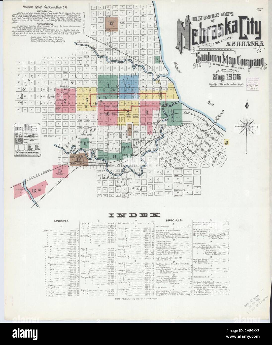 Sanborn Fire Insurance Map from Nebraska City, Otoe County, Nebraska. Stock Photo