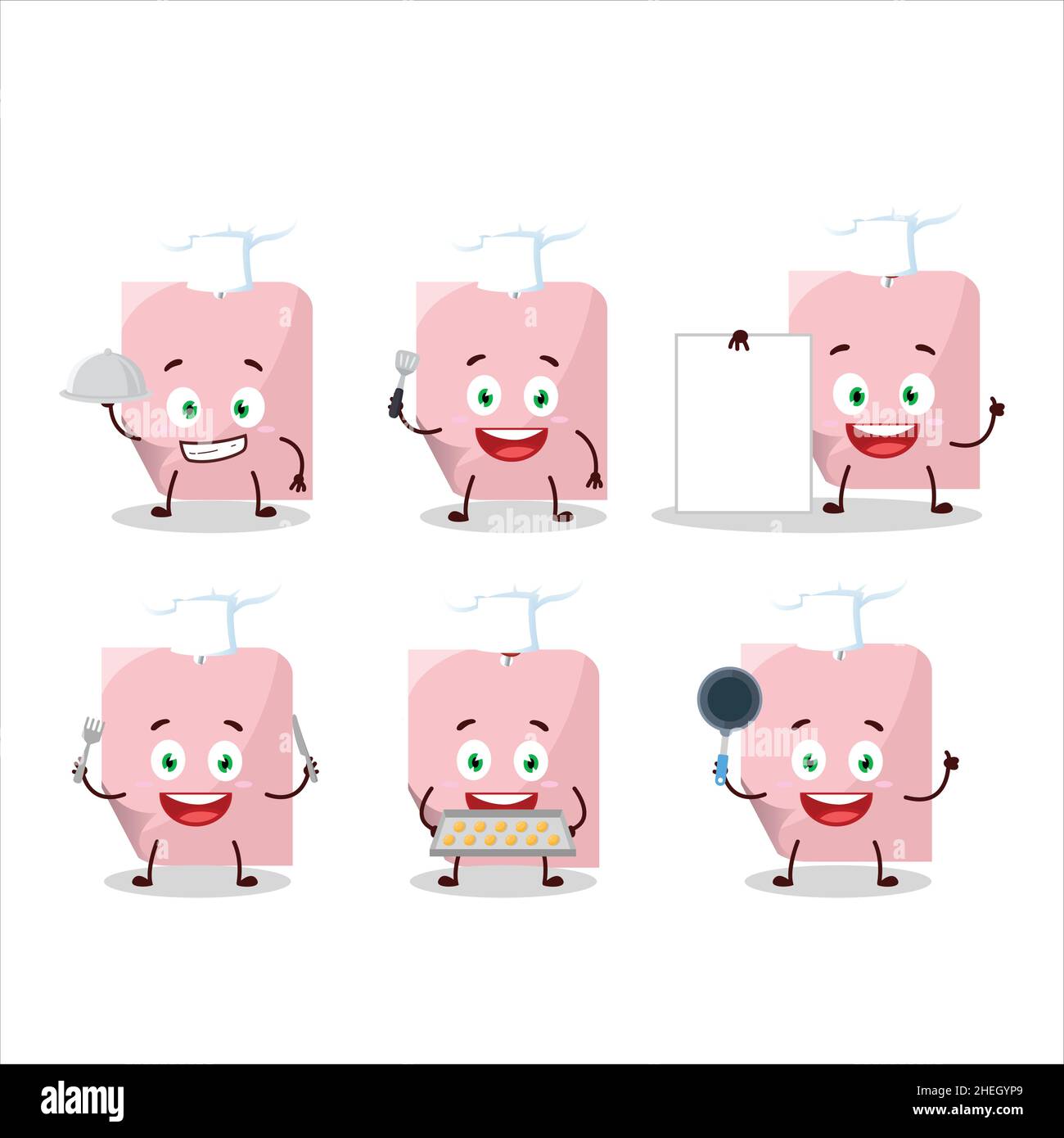 Cartoon character of pink sticky note with various chef emoticons ...