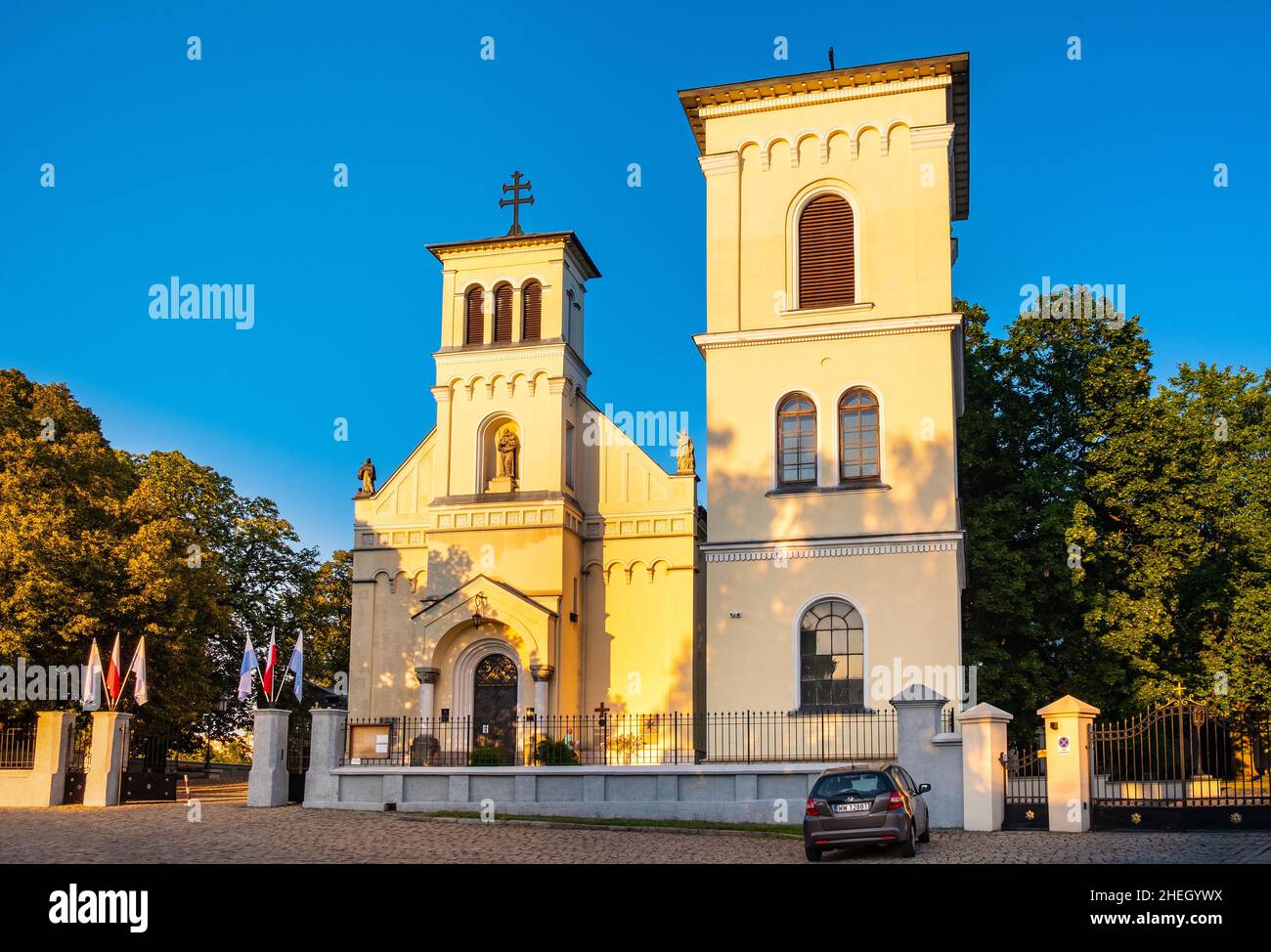 Warsaw, Poland - May 22, 2020: Neo-roman St. Catherine church and bell tower at Dolina Sluzewiecka street in Ursynow district of Warsaw Stock Photo