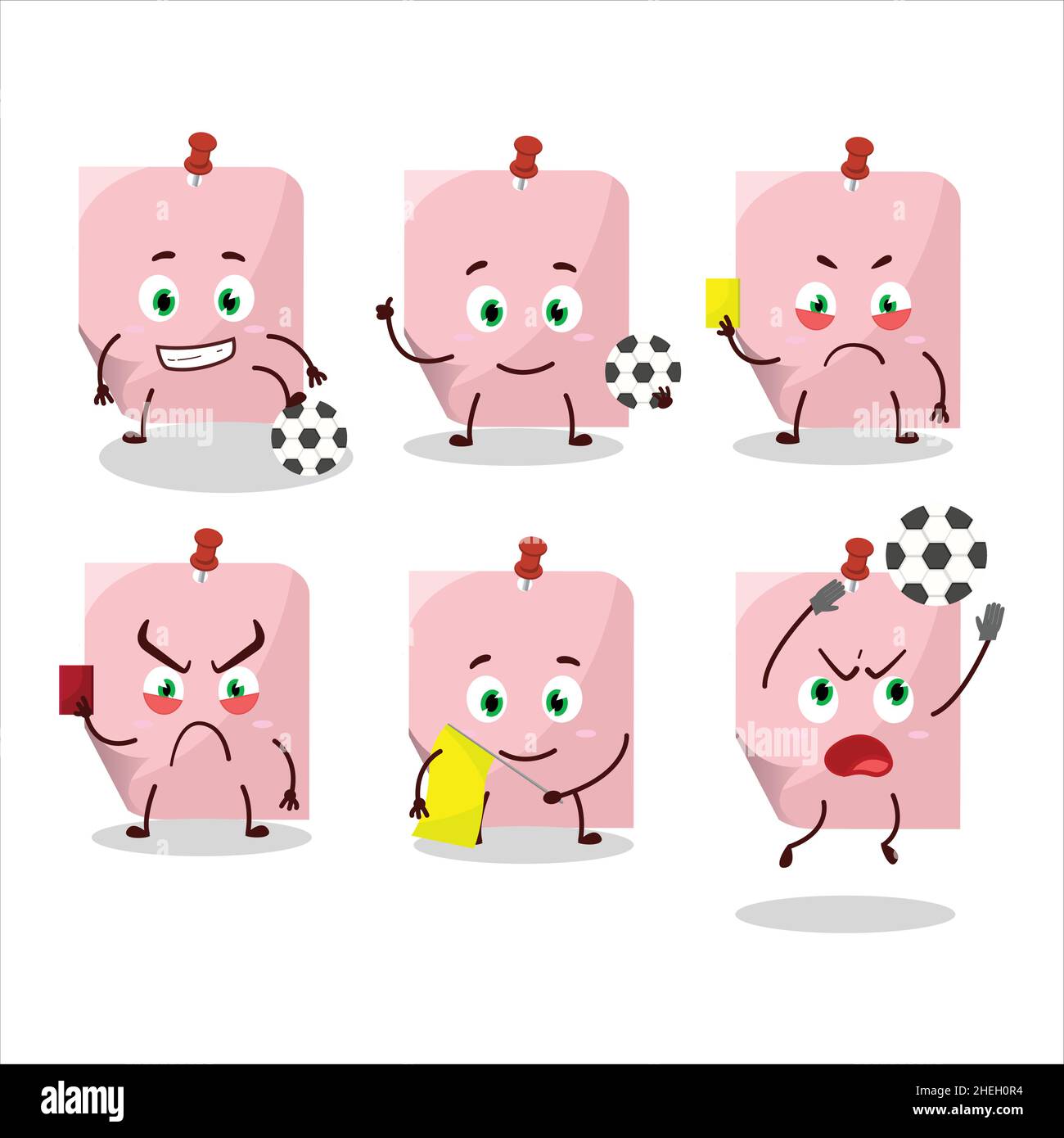 Pink sticky note cartoon character working as a Football referee