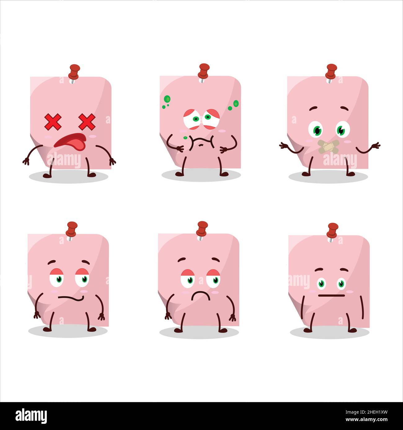 Pink sticky note cartoon character with nope expression. Vector ...