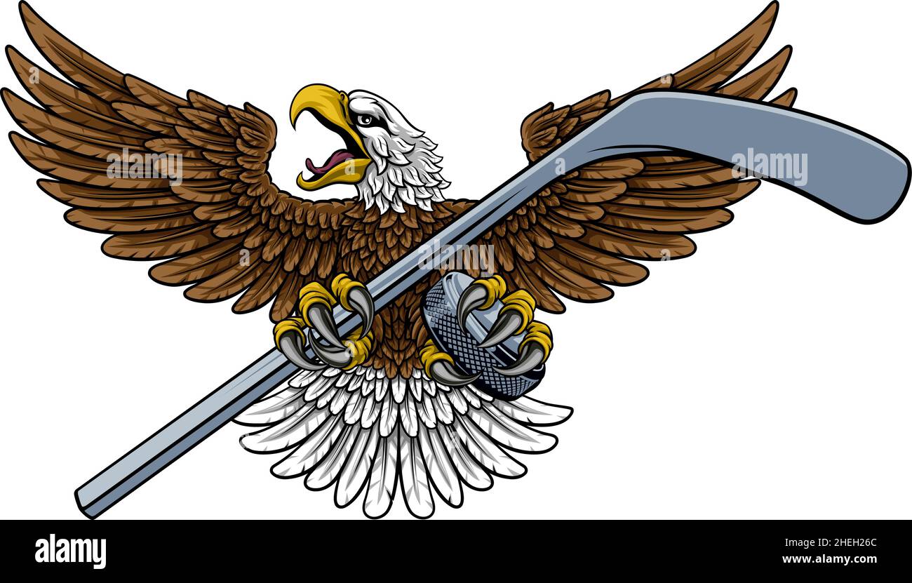 Bald Eagle Hawk Ice Hockey Mascot Stick and Puck Stock Vector Image