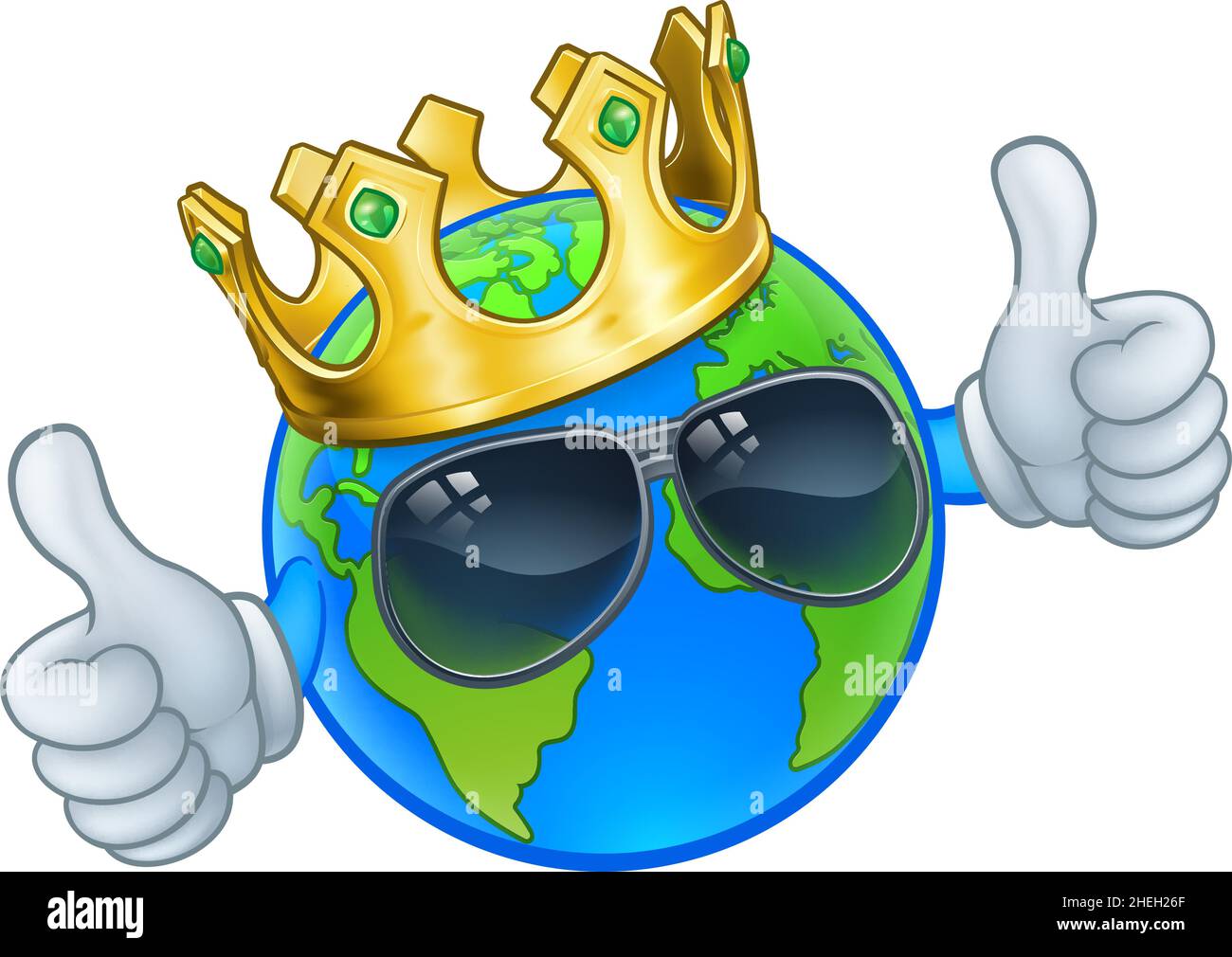 Earth Globe Crown Sunglasses Cartoon World Mascot Stock Vector