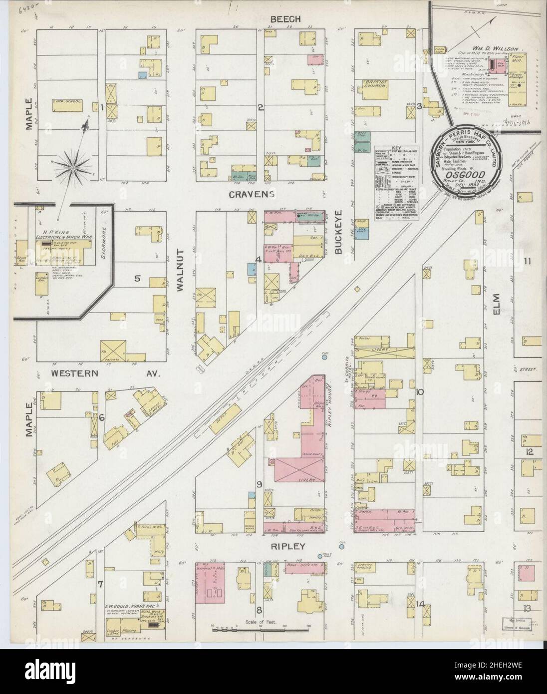 Sanborn Fire Insurance Map from Osgood, Ripley County, Indiana Stock