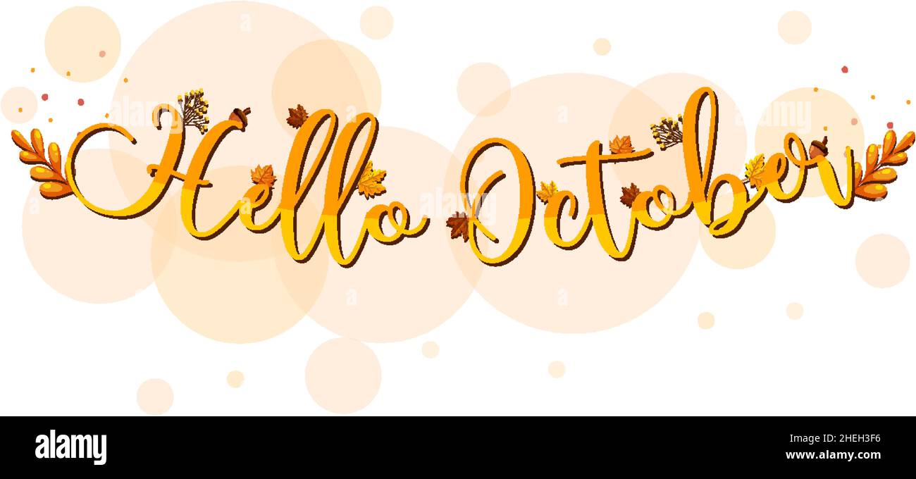 Hello October logo with ornamental autumn leaf illustration Stock ...
