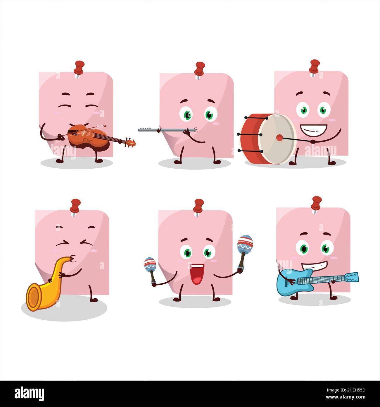 Pink Instruments Cartoon Cartoon character of pink sticky note playing some musical instruments ...