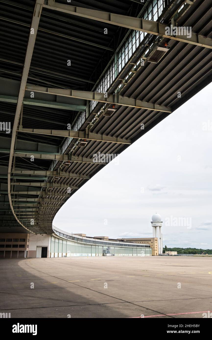 view of old Terminal buildings at Tempelhof Airport in Berlin Germany Stock Photo