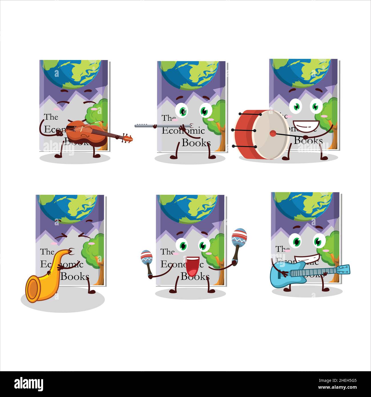 Cartoon character of economic books playing some musical instruments ...