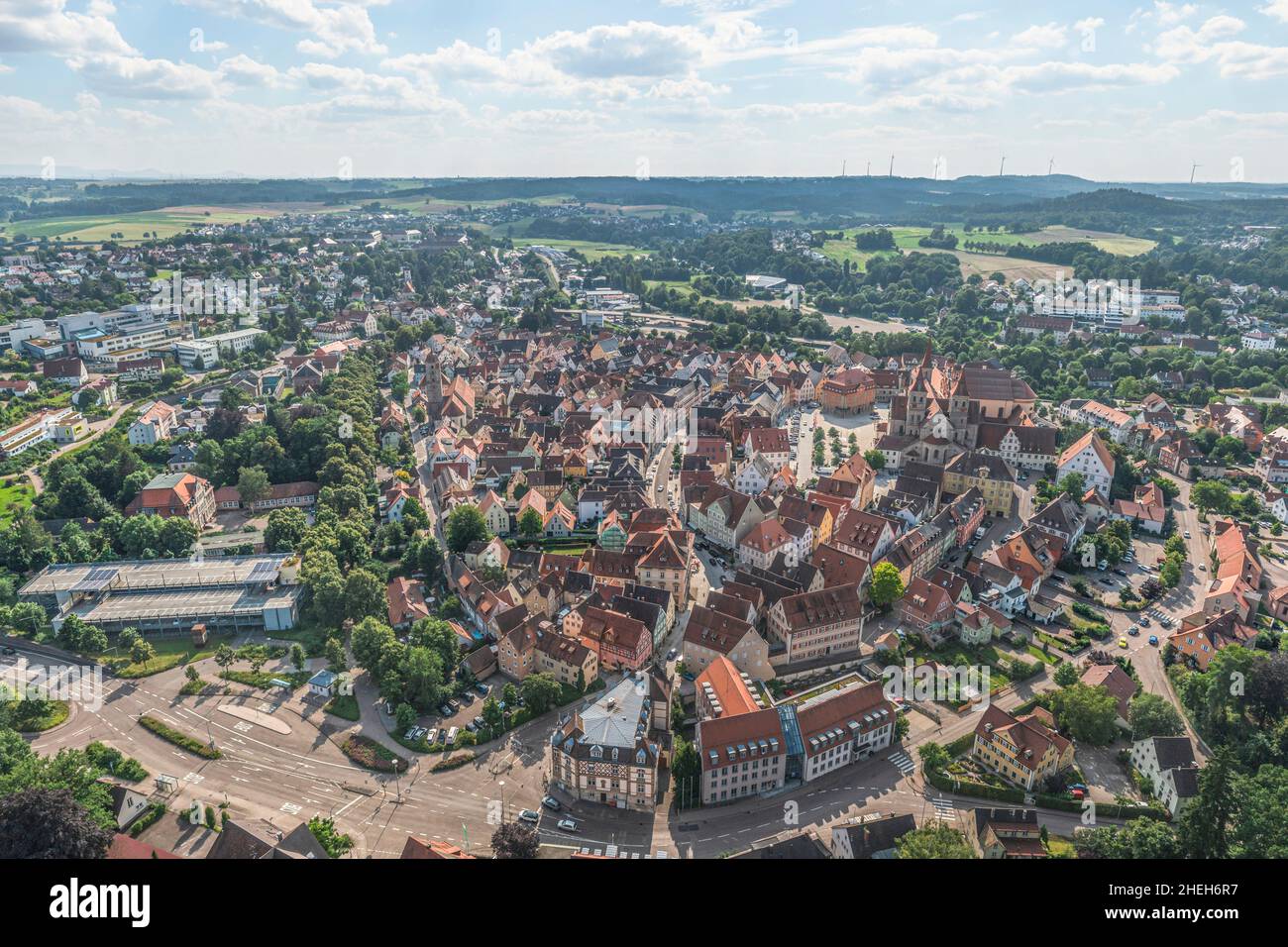 Aerial view to Ellwangen on Jagst and surrounding area Stock Photo