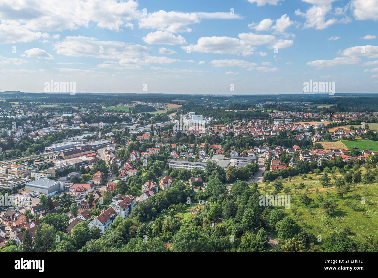Aerial view to Ellwangen on Jagst and surrounding area Stock Photo