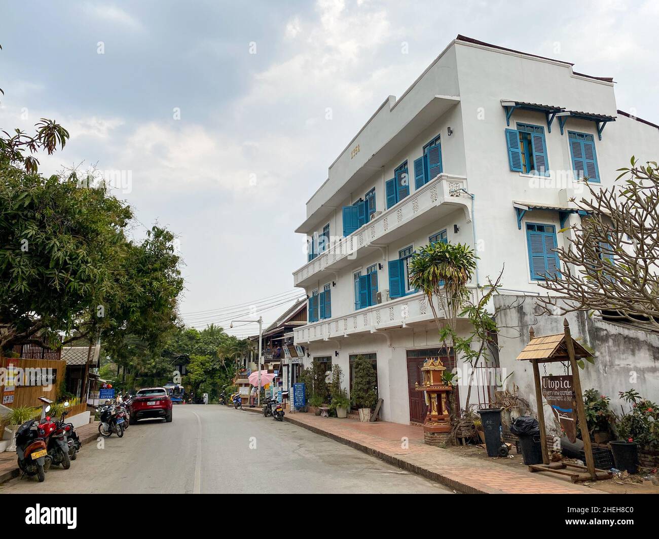 Luang Phrabang, Laos - Feb 3, 2020. Architecture of ancient town in Luang Phrabang, Laos. The city was the capital of the kingdom of Laos for thousand Stock Photo