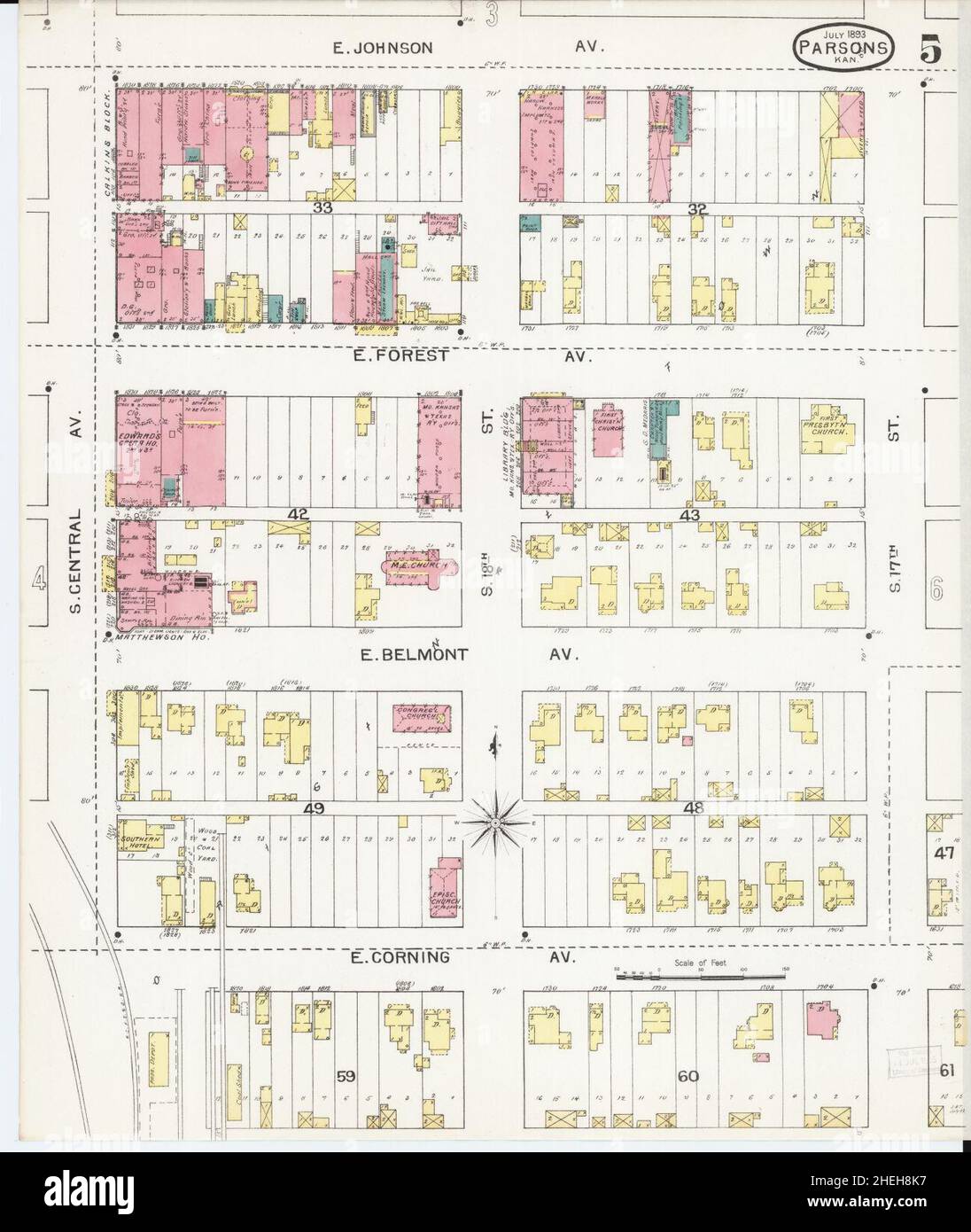 Sanborn Fire Insurance Map from Parsons, Labette County, Kansas Stock