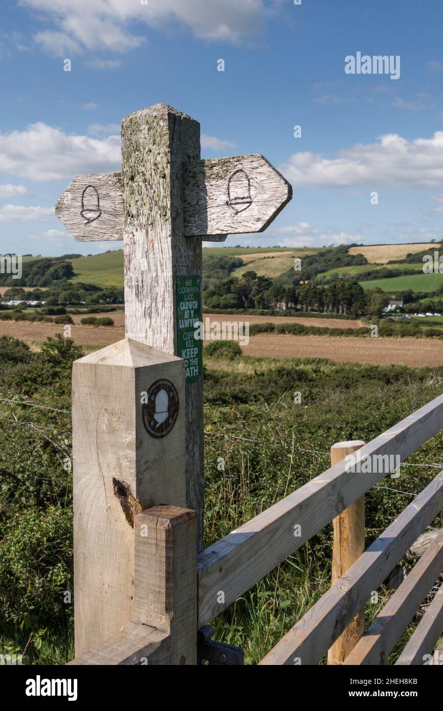 Pembrokeshire Coast Path National Path signpost, near Penally, Wales ...