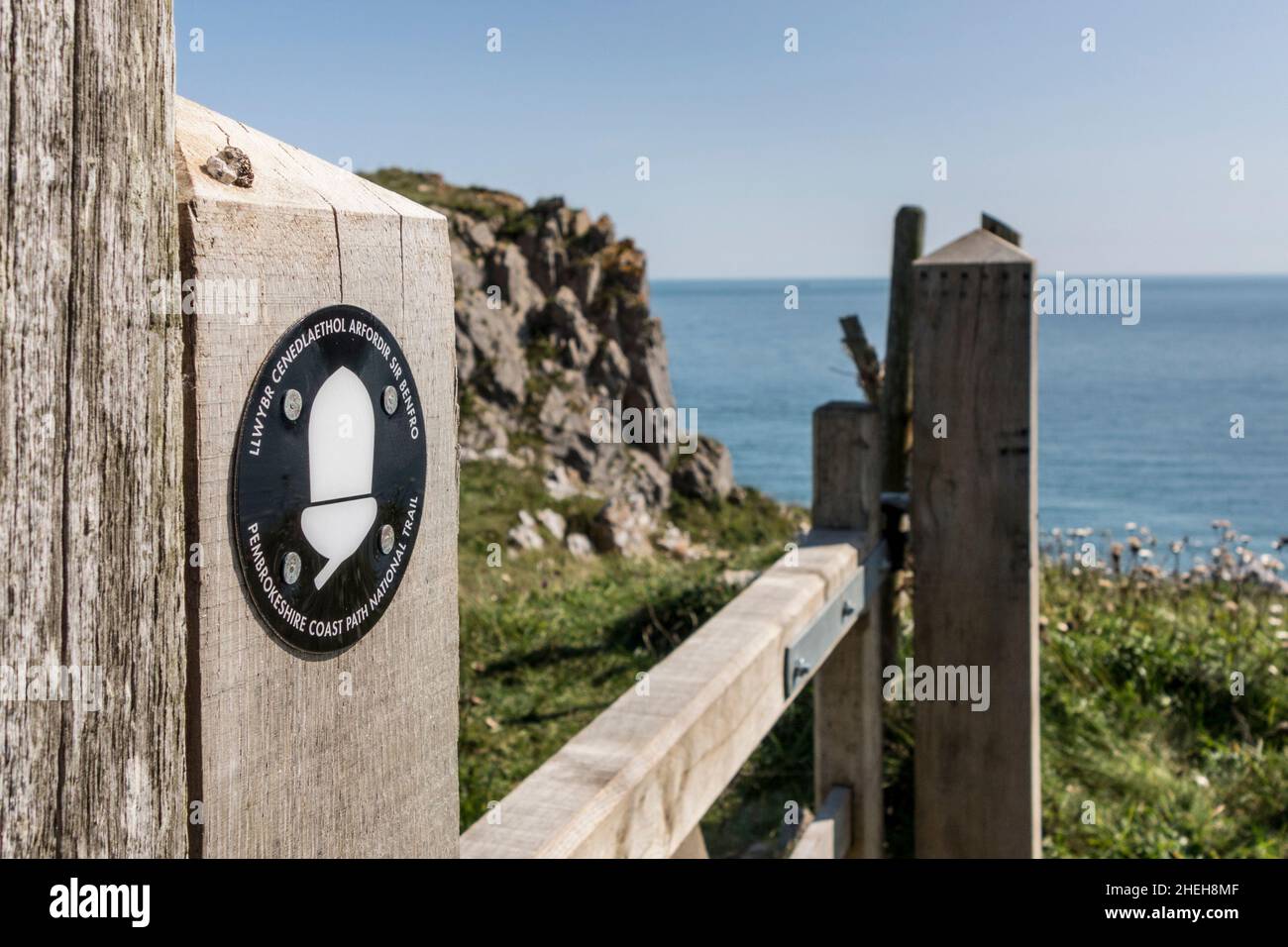 Pembrokeshire Coast Path National Path signpost, near Penally, Wales ...