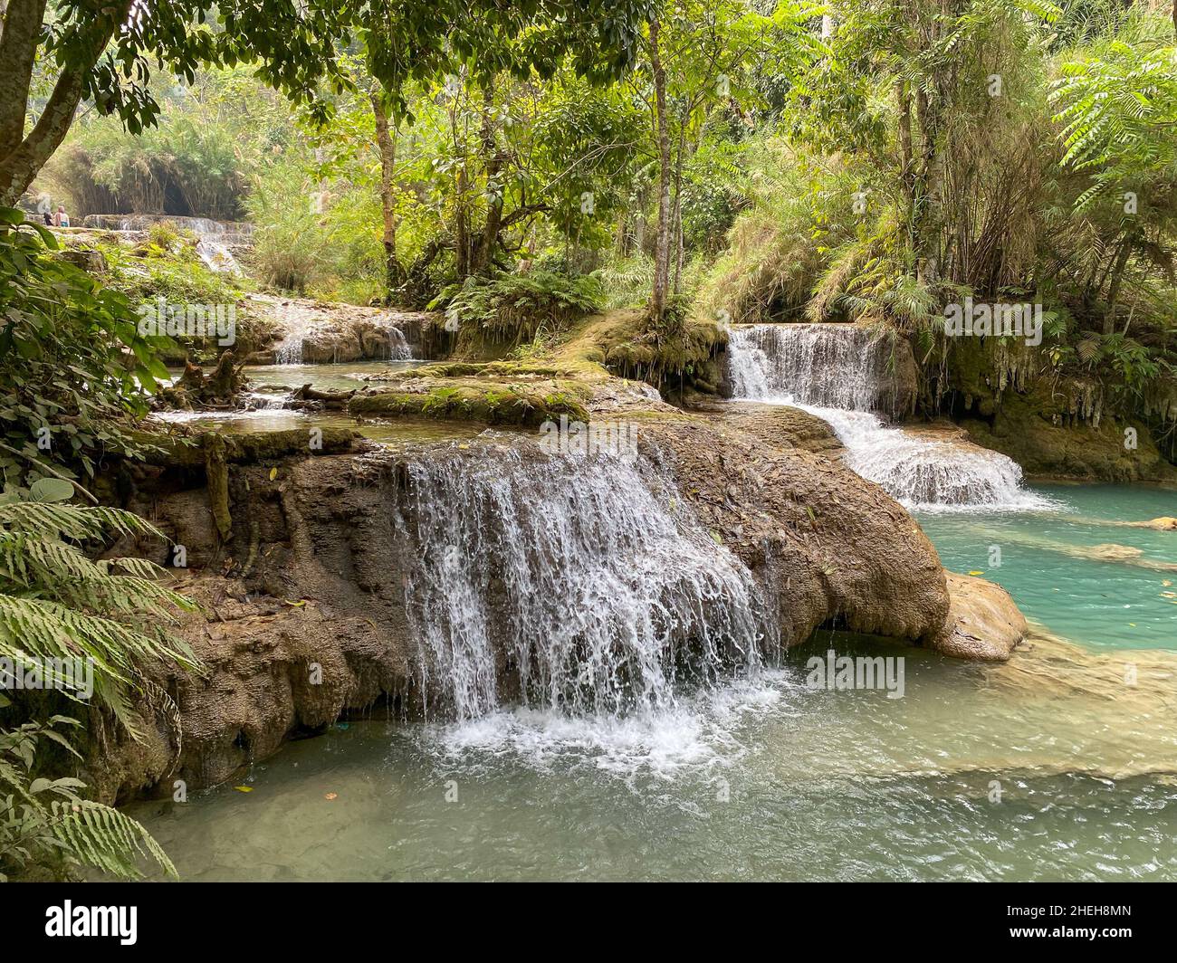 Kuang Si Waterfalls of Luang Phrabang, Laos at spring time. Stock Photo