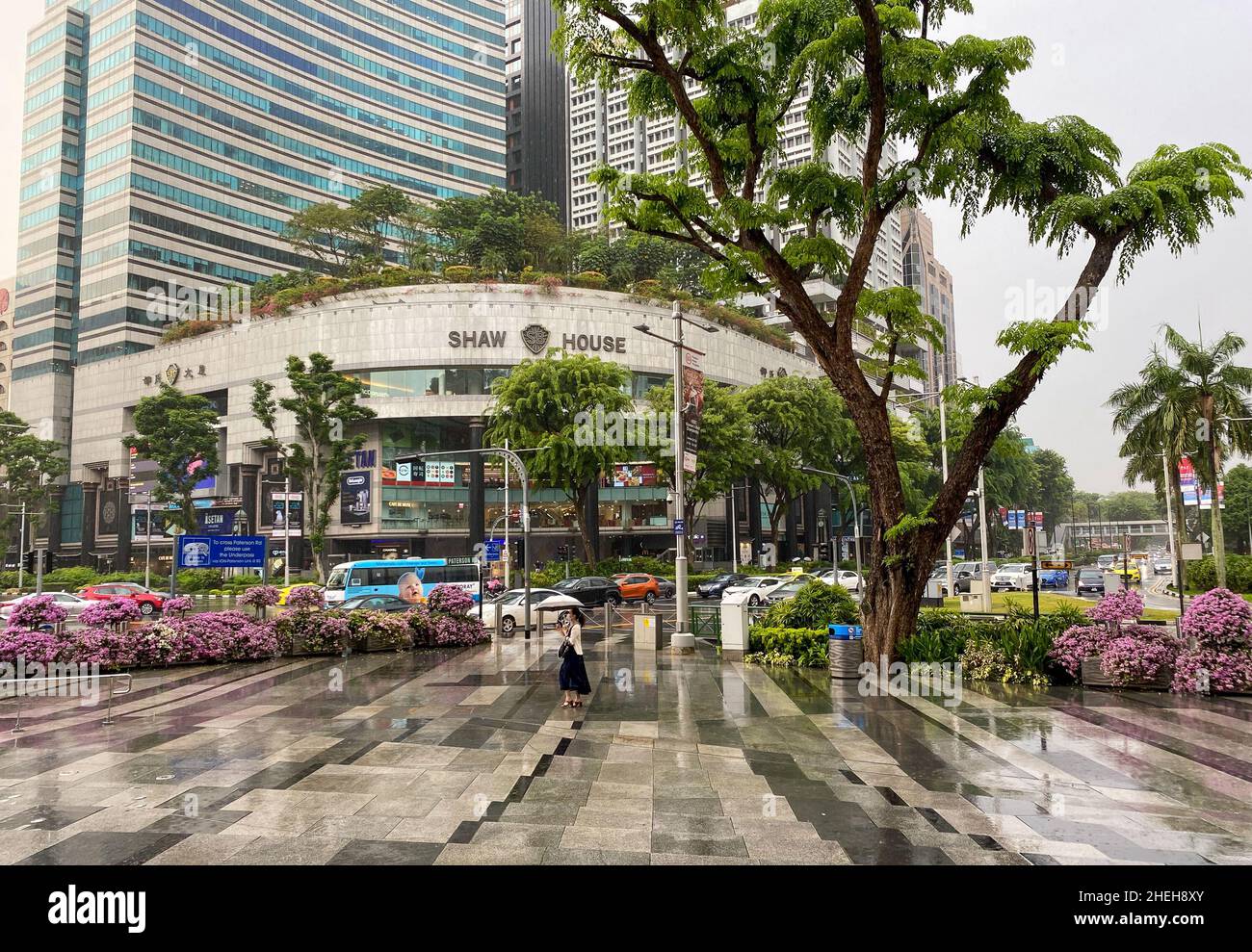 Singapore - Feb 11, 2020. Street of Singapore Downtown. Singapore today revealed lofty goals for becoming a greener country by 2030. Stock Photo