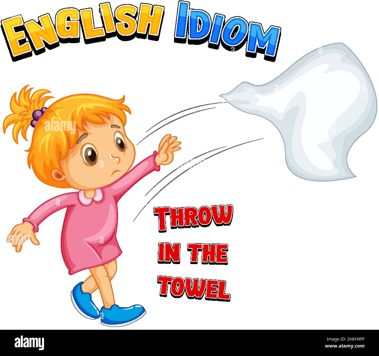 English idiom with picture description for throw in the towel illustration Stock Vector Image
