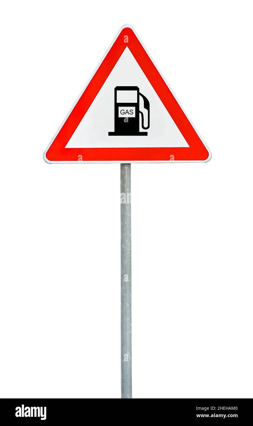 Triangle Sticker For Gas Triangle road sign gas pump Stock Photo - Alamy