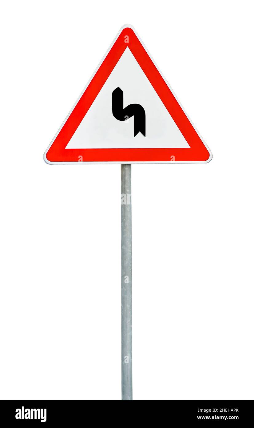Triangle road sign with direction Stock Photo - Alamy