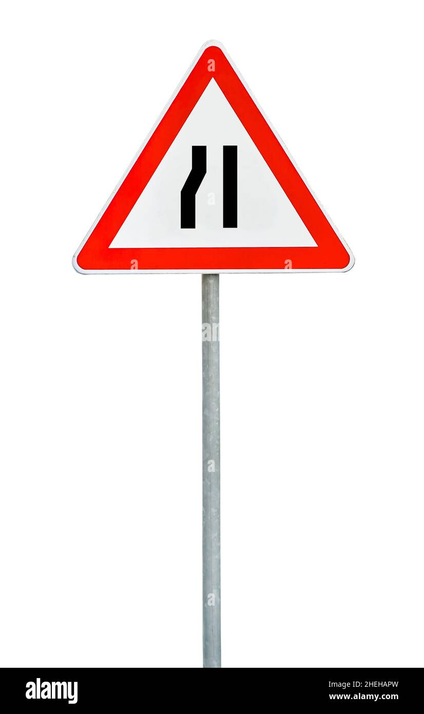 Triangle road sign with direction Stock Photo Alamy