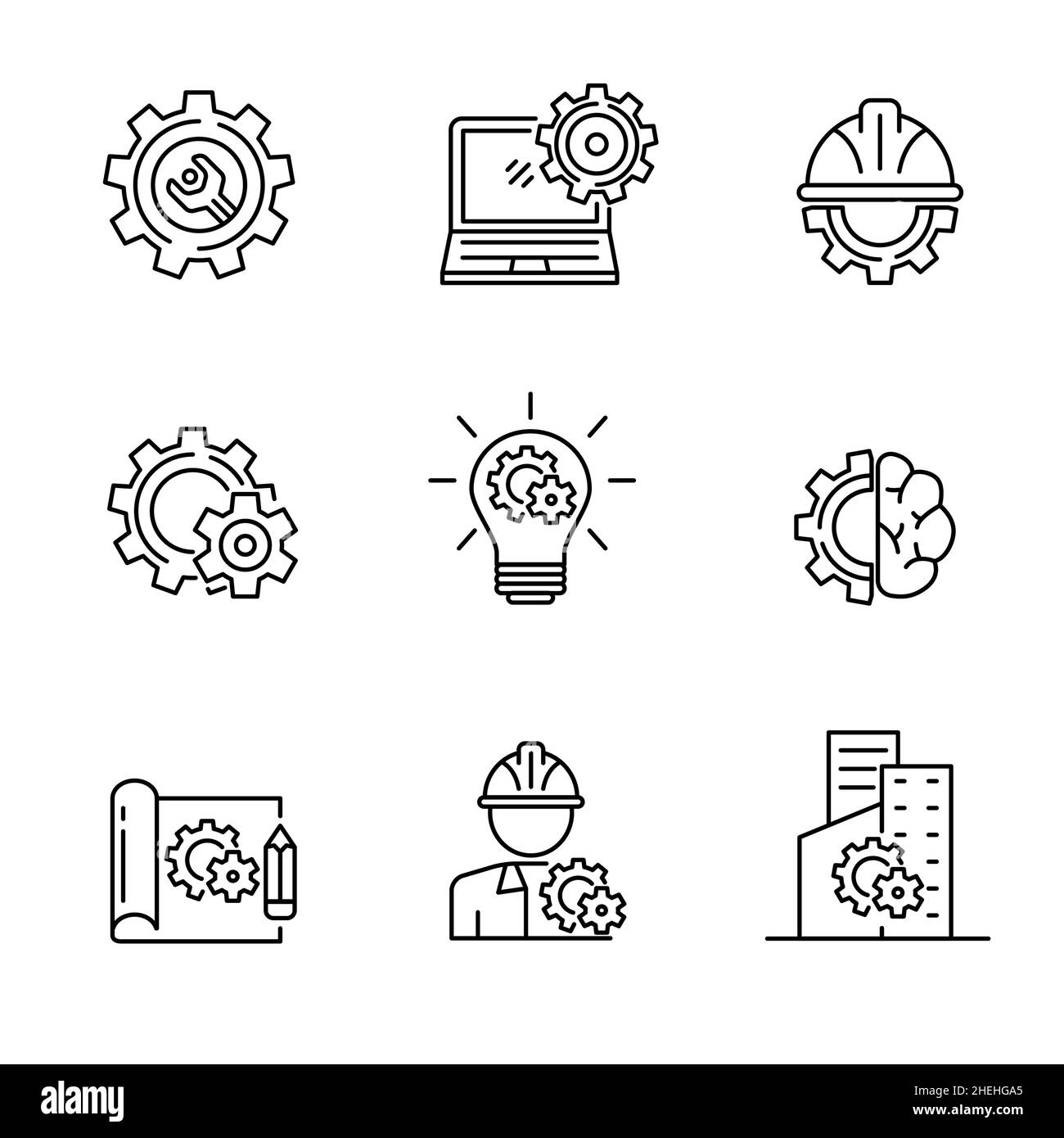 Set Of Engineering Related Icon With Outline Style Gear And Engineering ...