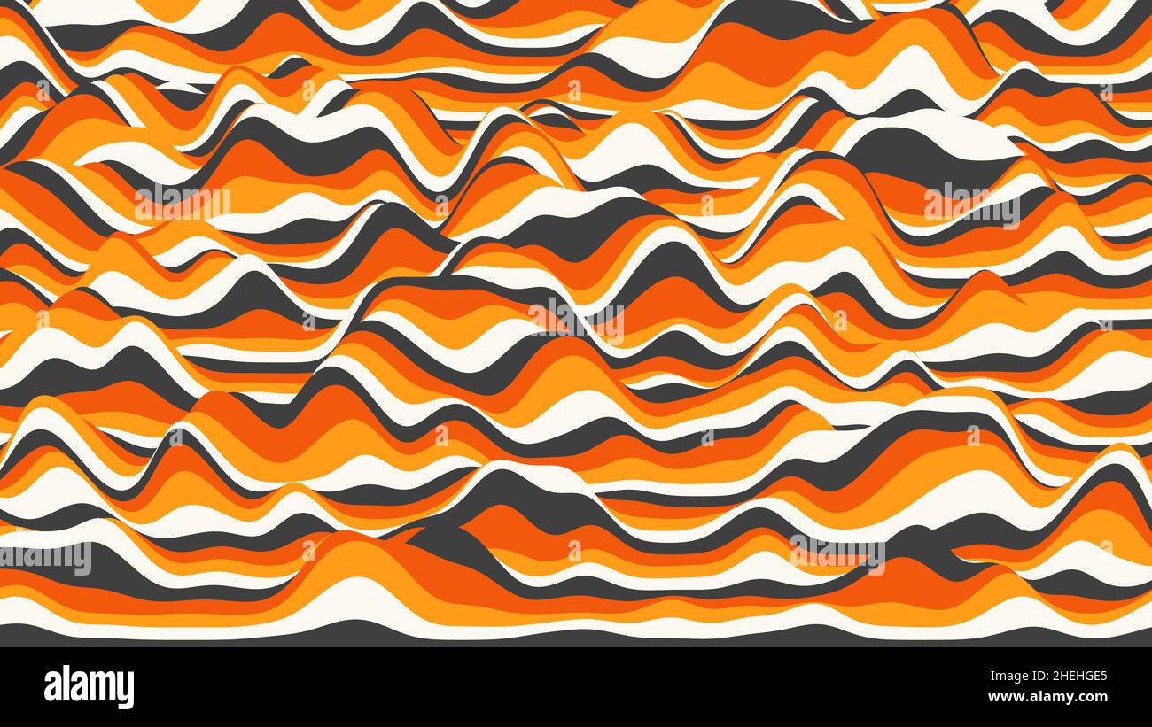 Retro orange stripes distorted backdrop. Procedural vintage ripple ...