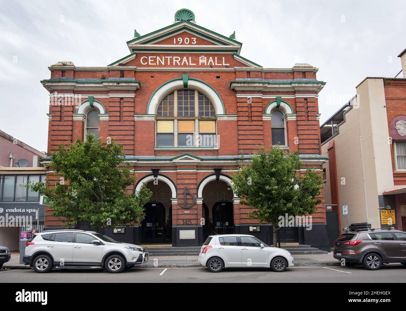 Central Hall in Newcastle was built for the Methodist Church of Australia and has had many religious uses in the years since. It is now a restaurant Stock Photo