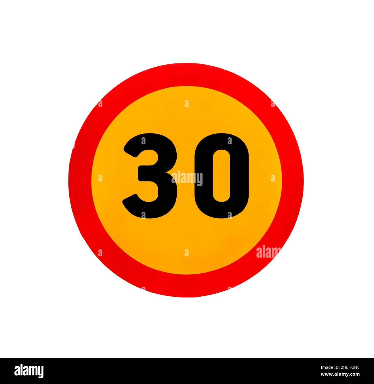 Yellow round speed limit road sign on rod Stock Photo Alamy