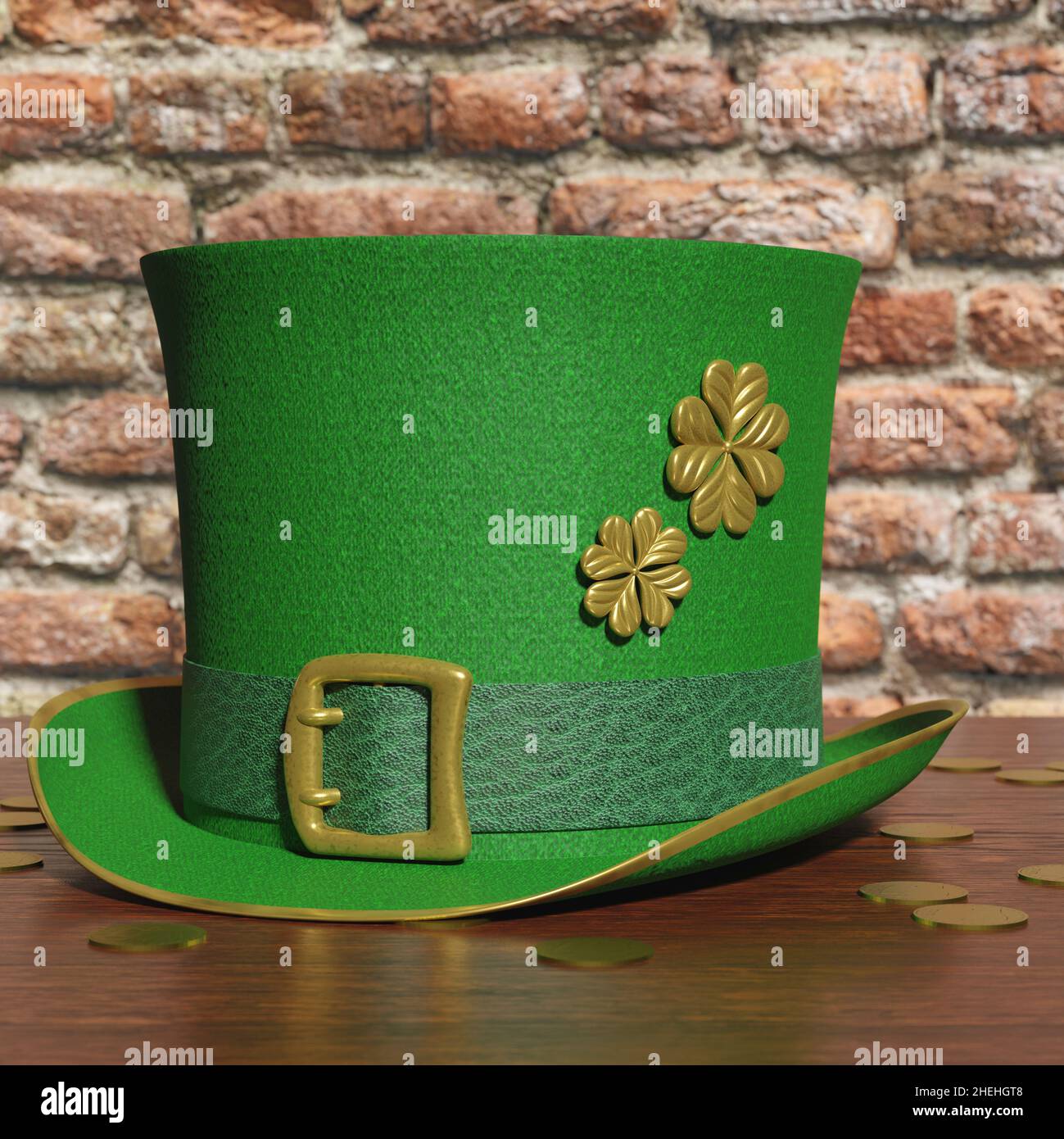 Green leprechaun top hat with shamrocks for St Patrick’s day Stock Photo