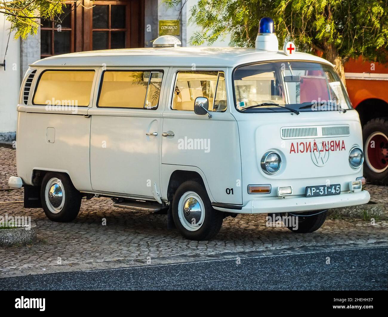 Former Volkswagen Transporter T2 'Kombi' of the Portuguese Navy on static display at Lisbon Naval Base, in Portugal. Stock Photo