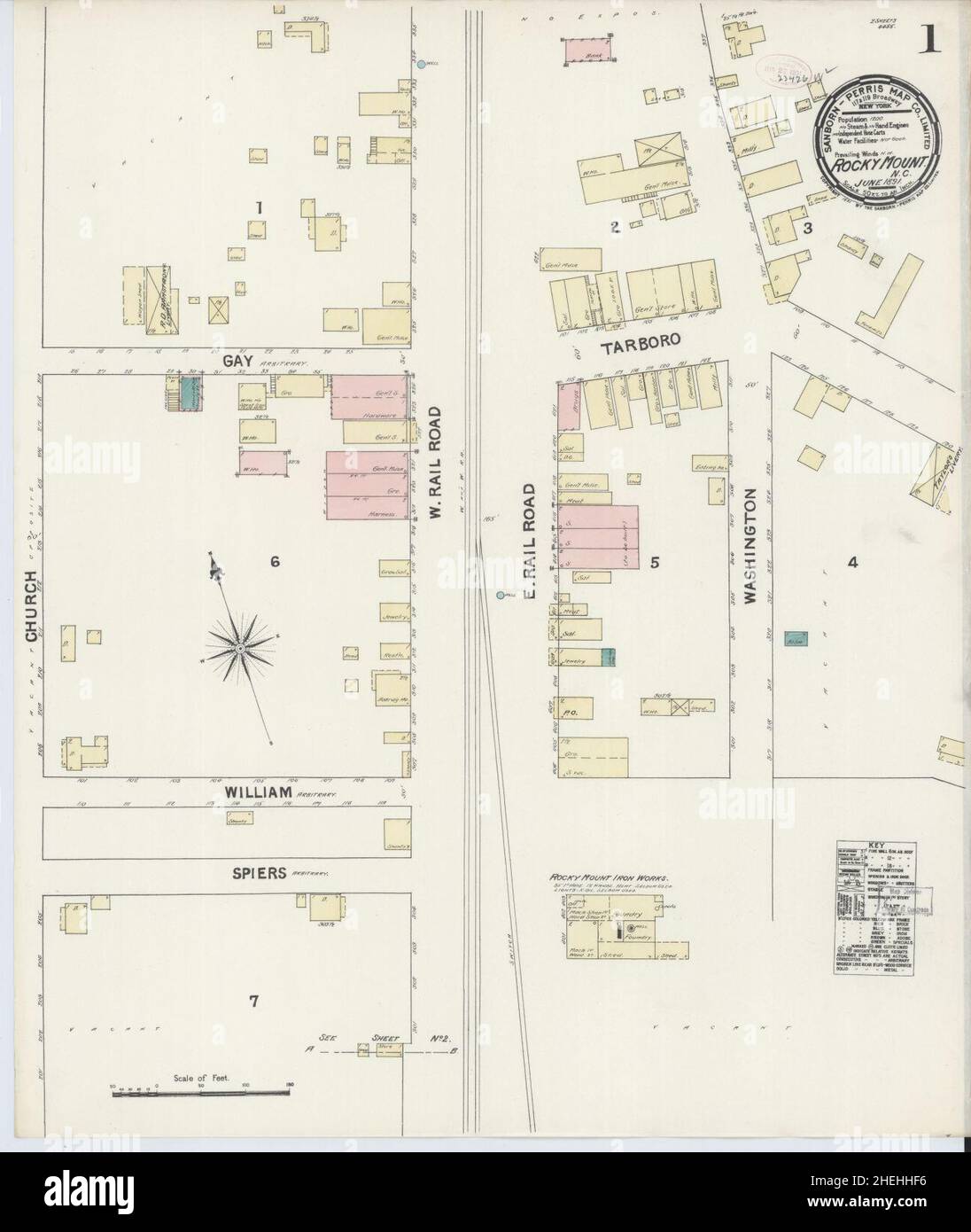 Sanborn Fire Insurance Map from Rocky Mount, Edgecombe And Nash Counties, North Carolina. Stock Photo
