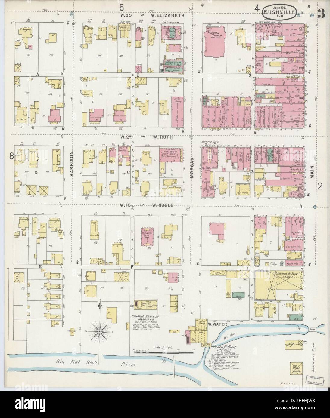 Sanborn Fire Insurance Map from Rushville, Rush County, Indiana Stock