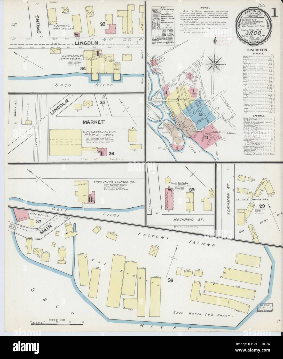 Sanborn Fire Insurance Map from Saco, York County, Maine Stock Photo