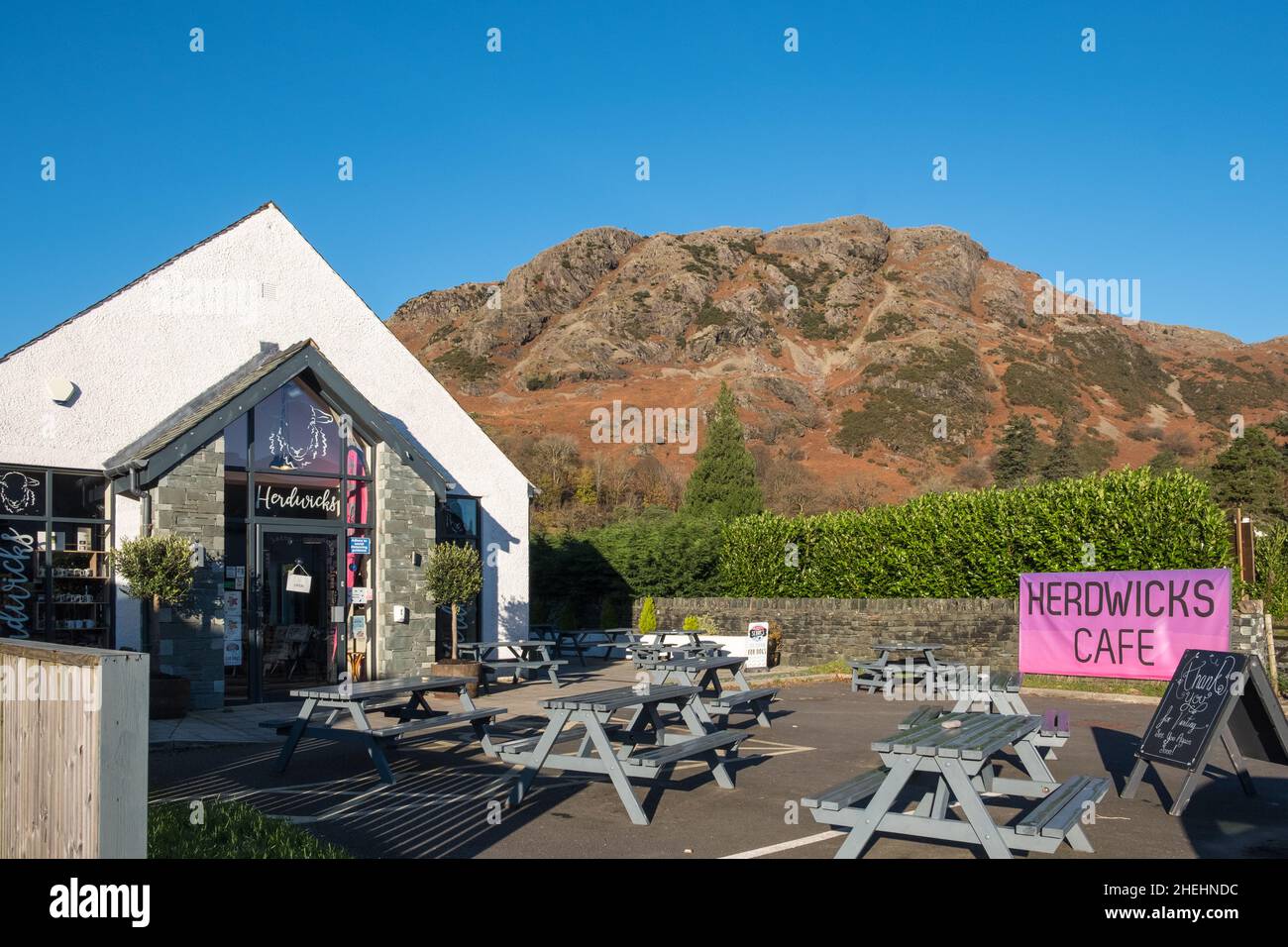 Herdwicks Cafe in the village of Coniston in Furness, Cumbria in the Lake District Stock Photo