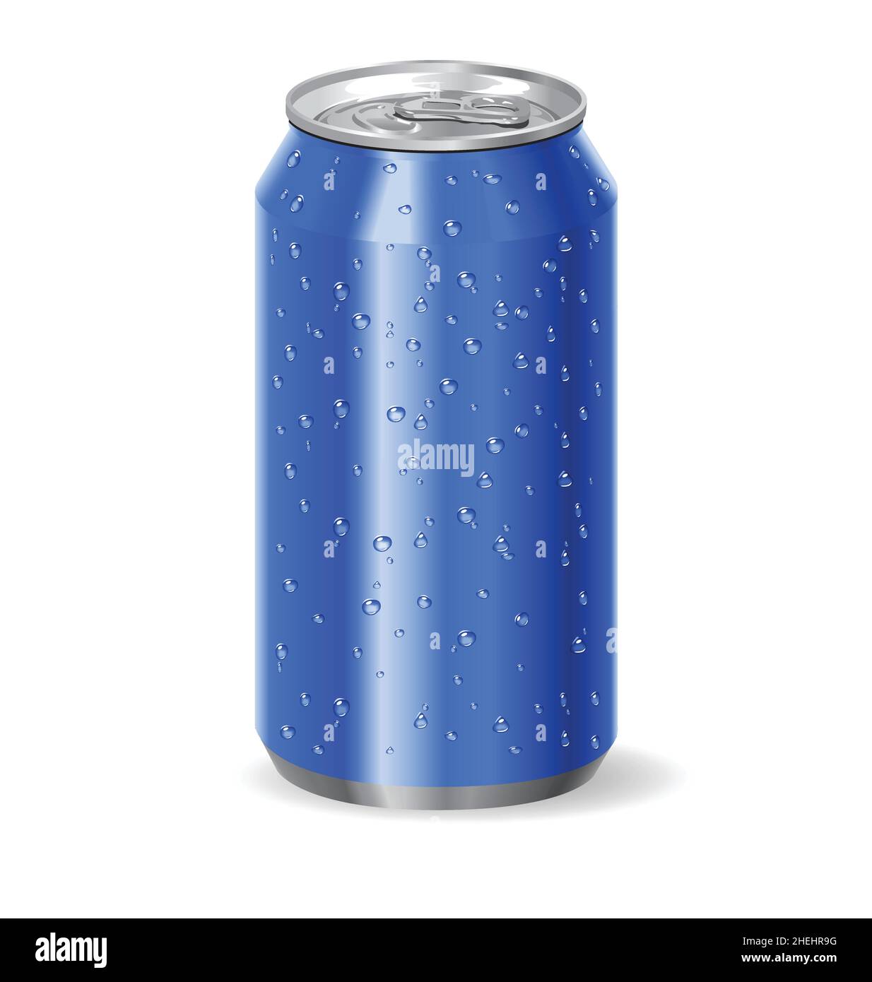 realistic blue aluminum drink soda pop can cold with water droplets