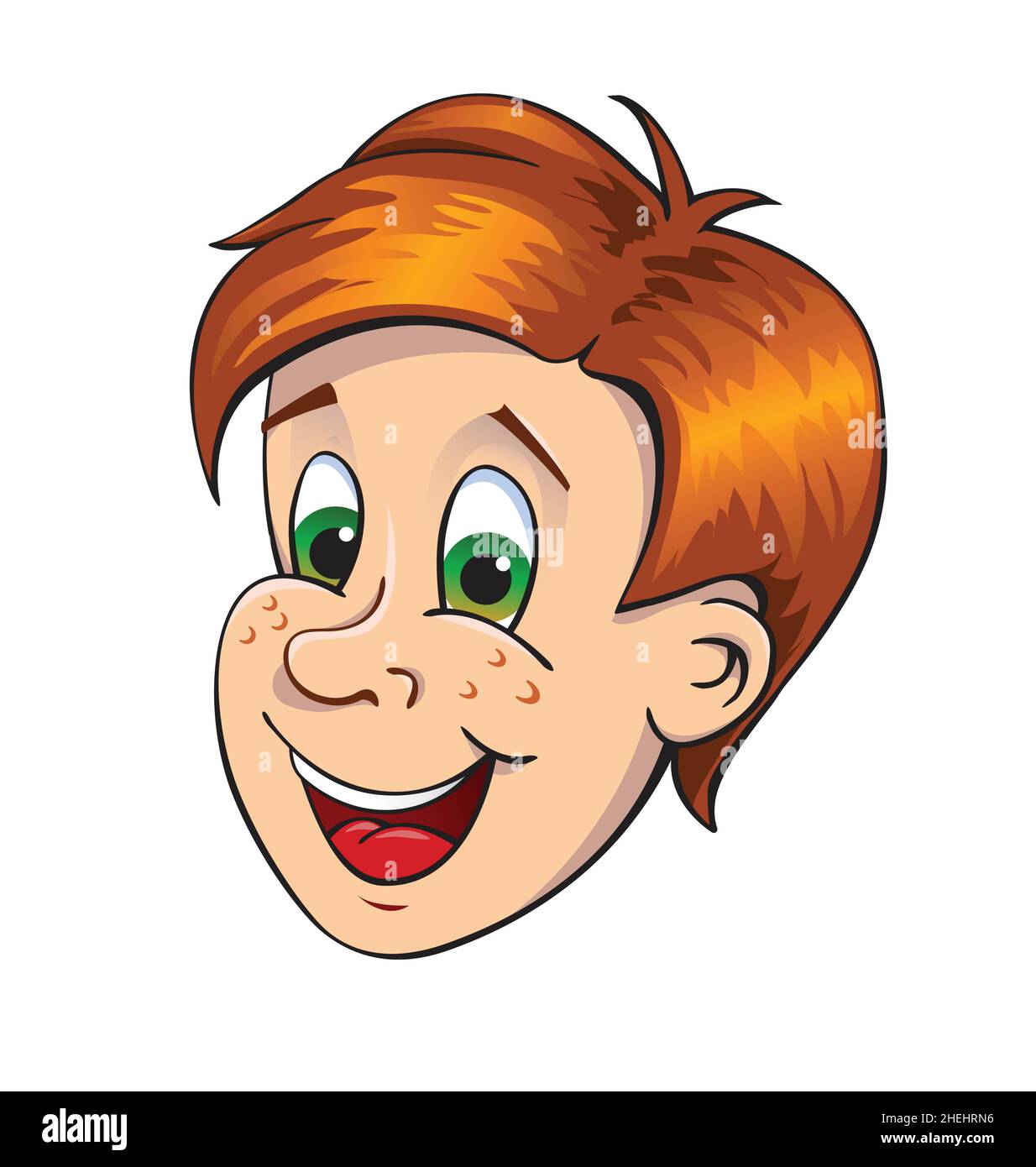 happy cartoon young boy with brown red ginger hair face head smiling fun  child character vector isolated on white background Stock Vector Image &  Art - Alamy