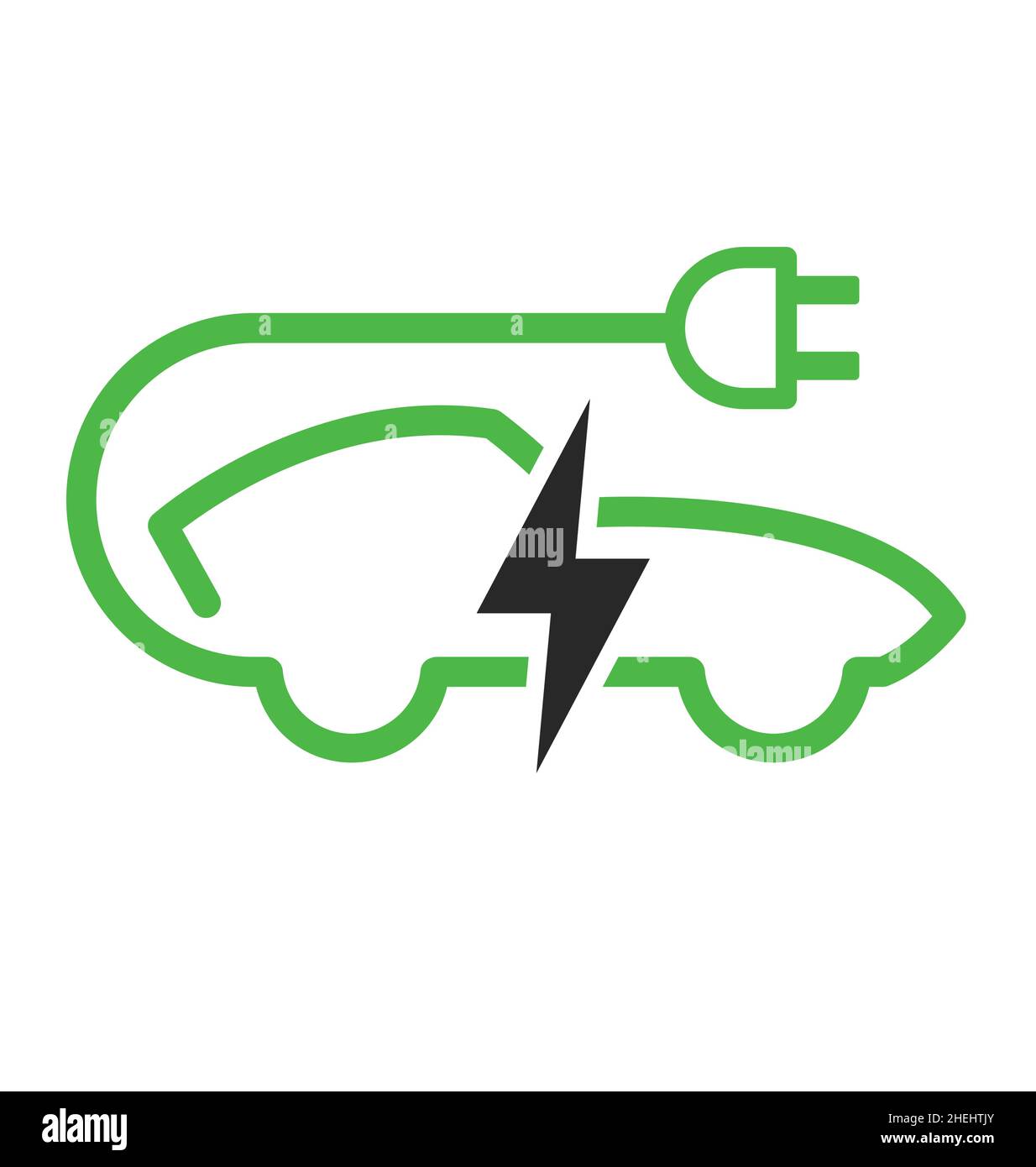 simple electric sports coupe car charge point logo symbol sign icon station with power plug and lightning bolt vector isolated on white background Stock Vector