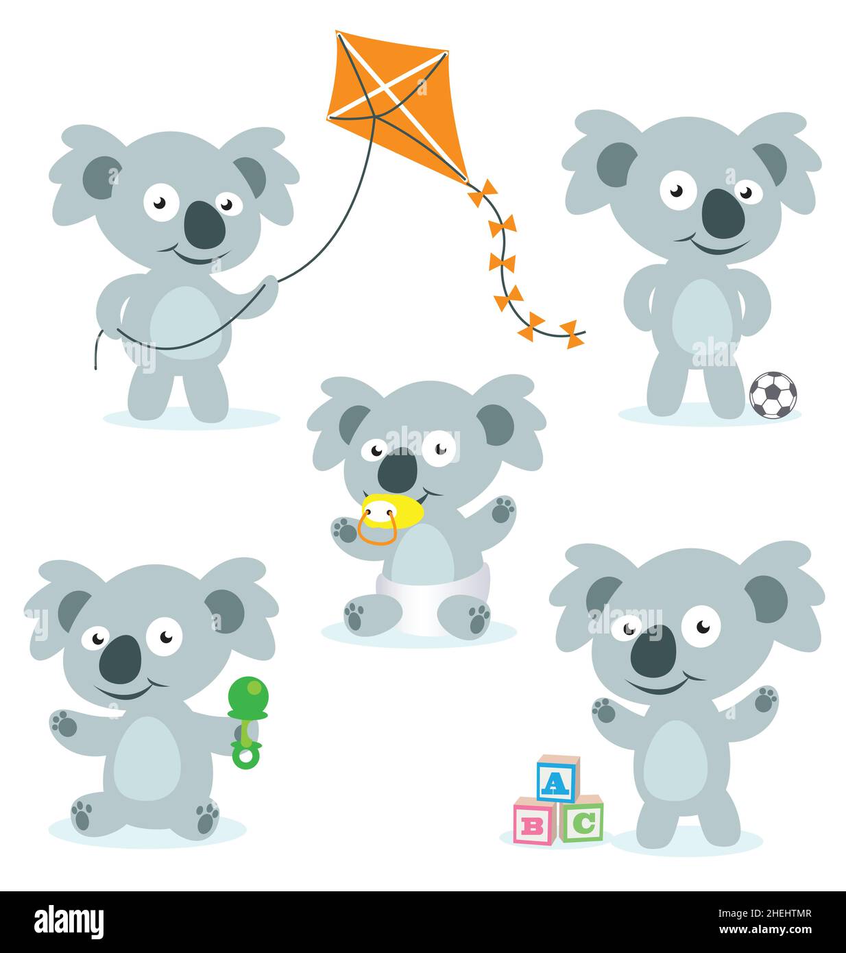 5 cute cartoon young baby infant and toddler Koalas characters in ...