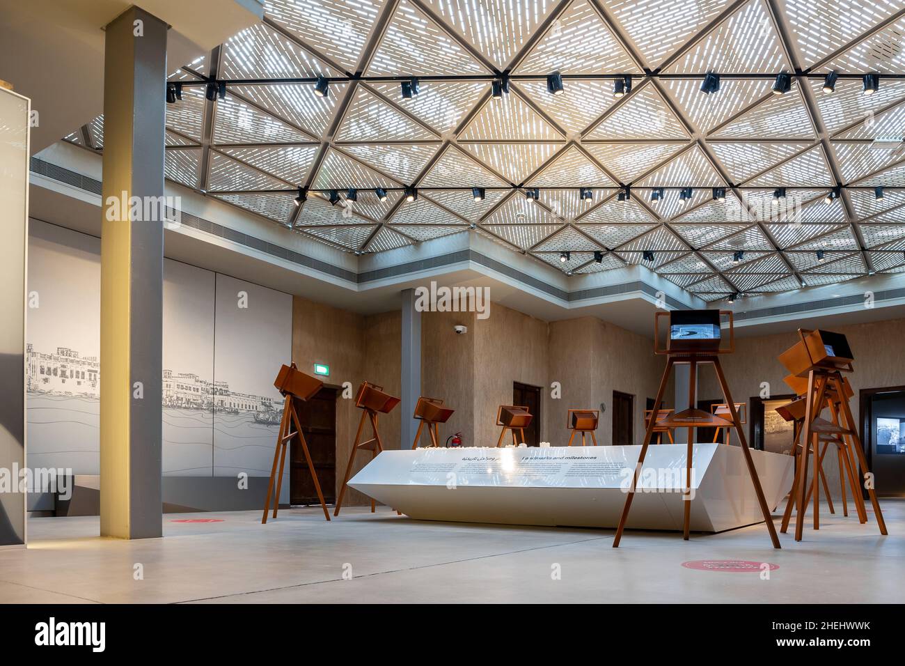 Dubai, UAE, 27.09.2021. The Shindagha Museum inside view with modern ...