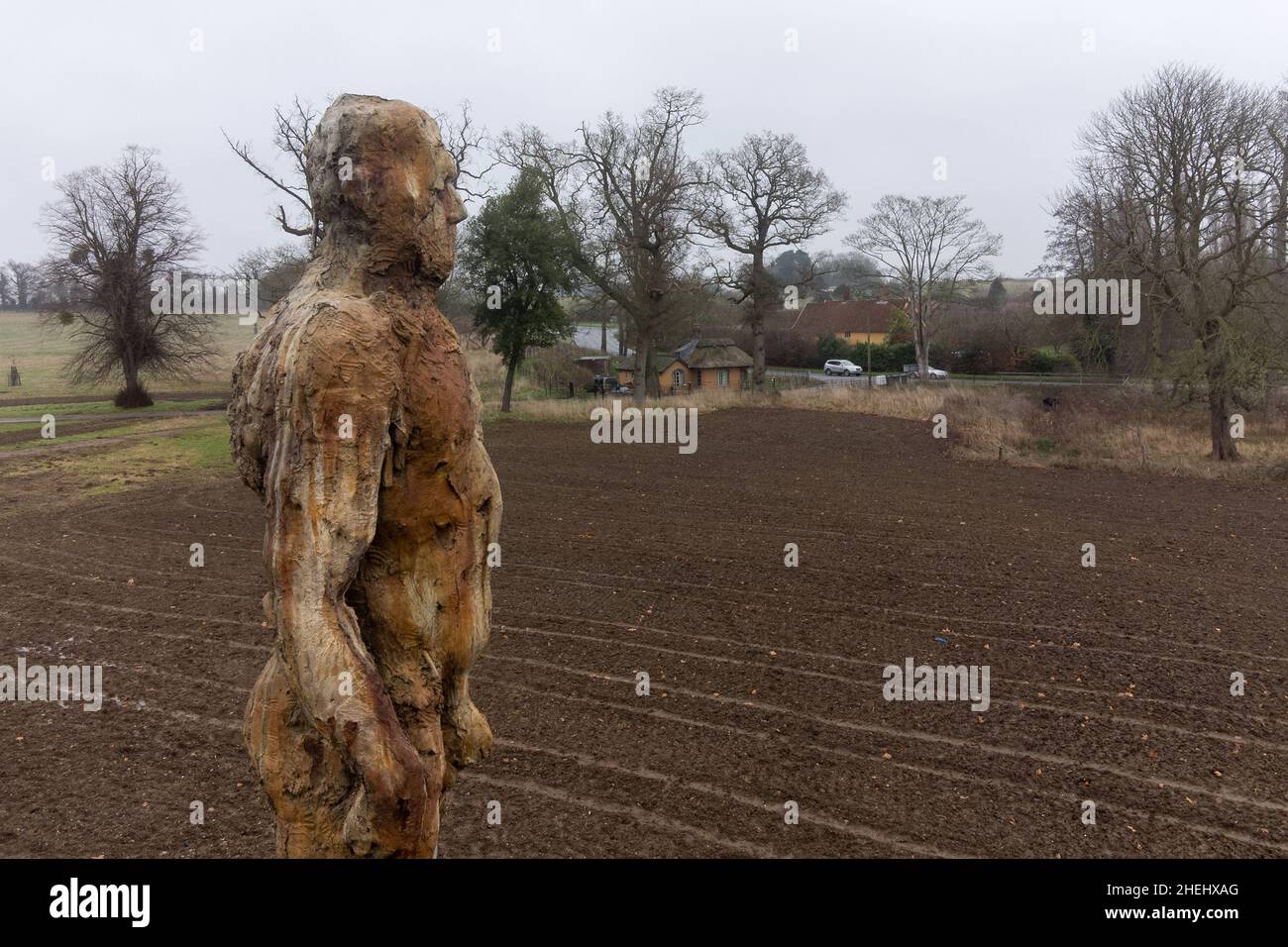 The Yoxman statue by artist Laurence Edwards stands beside the A12 road
