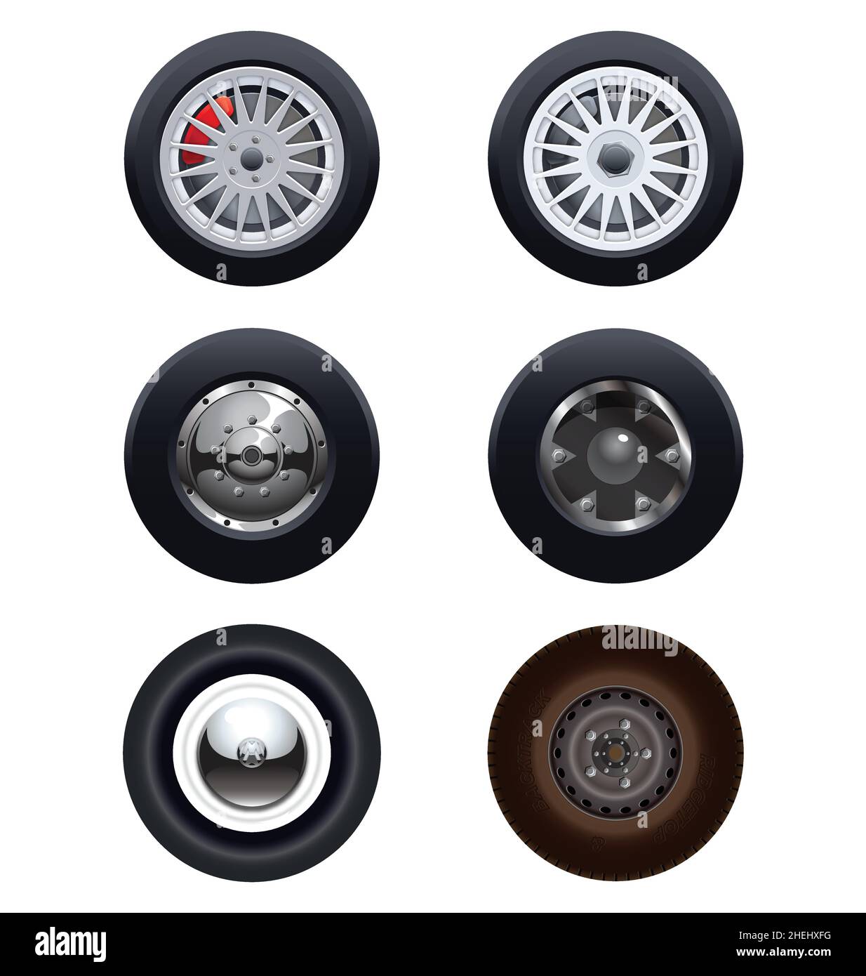 various wheels and tyres elements vector set isolated on white background Stock Vector Image
