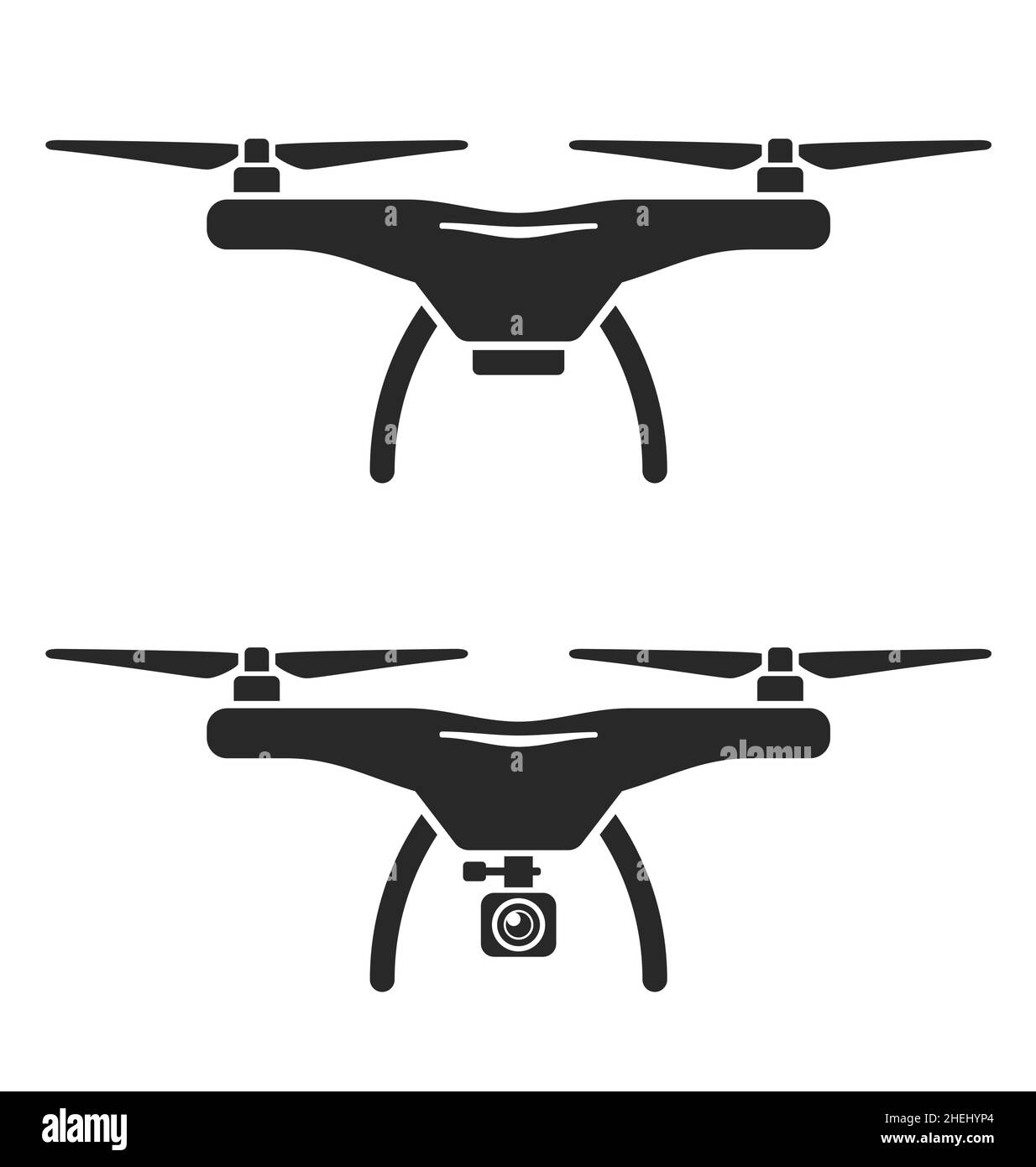 2 simple drone icon silhouette one equipped with camera drones vector isoalted on white background Stock Vector