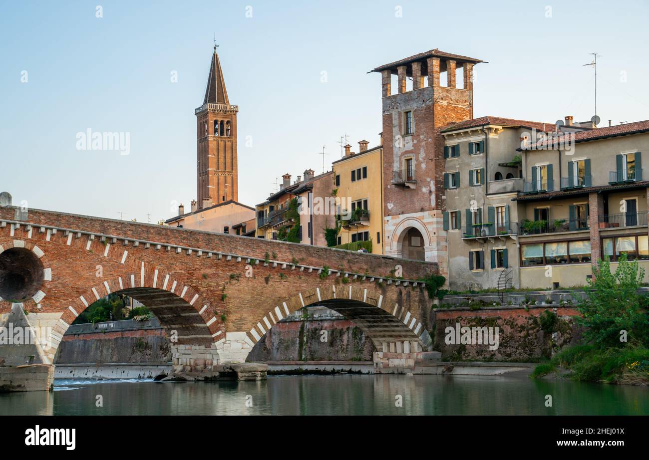 Scene along the river Adige in Verona, Italy Stock Photo - Alamy