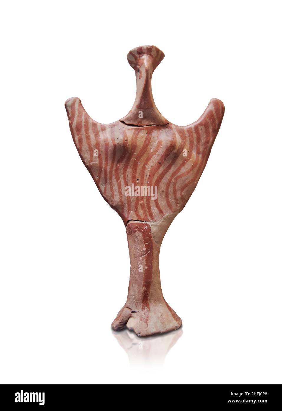Mycenaean female figurine, Psi type, 1350-1300 BC. Mycenae archaeological site Museum, Greece. From the Petas House Group, Room F. Ref LH IIIA2.  The Stock Photo