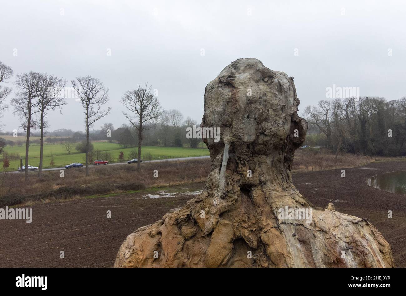 The Yoxman statue by artist Laurence Edwards stands beside the A12 road