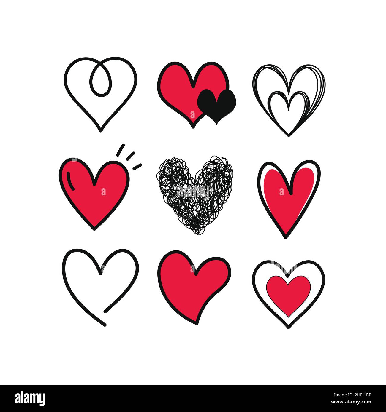 Doodle heart set vector illustration isolated on white background Stock ...