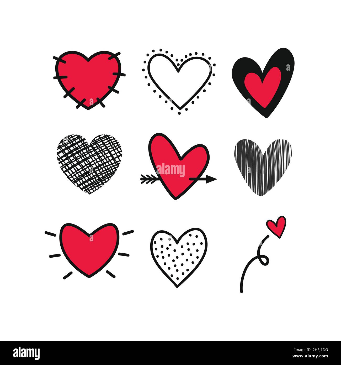 Doodle heart set vector illustration isolated on white background Stock ...