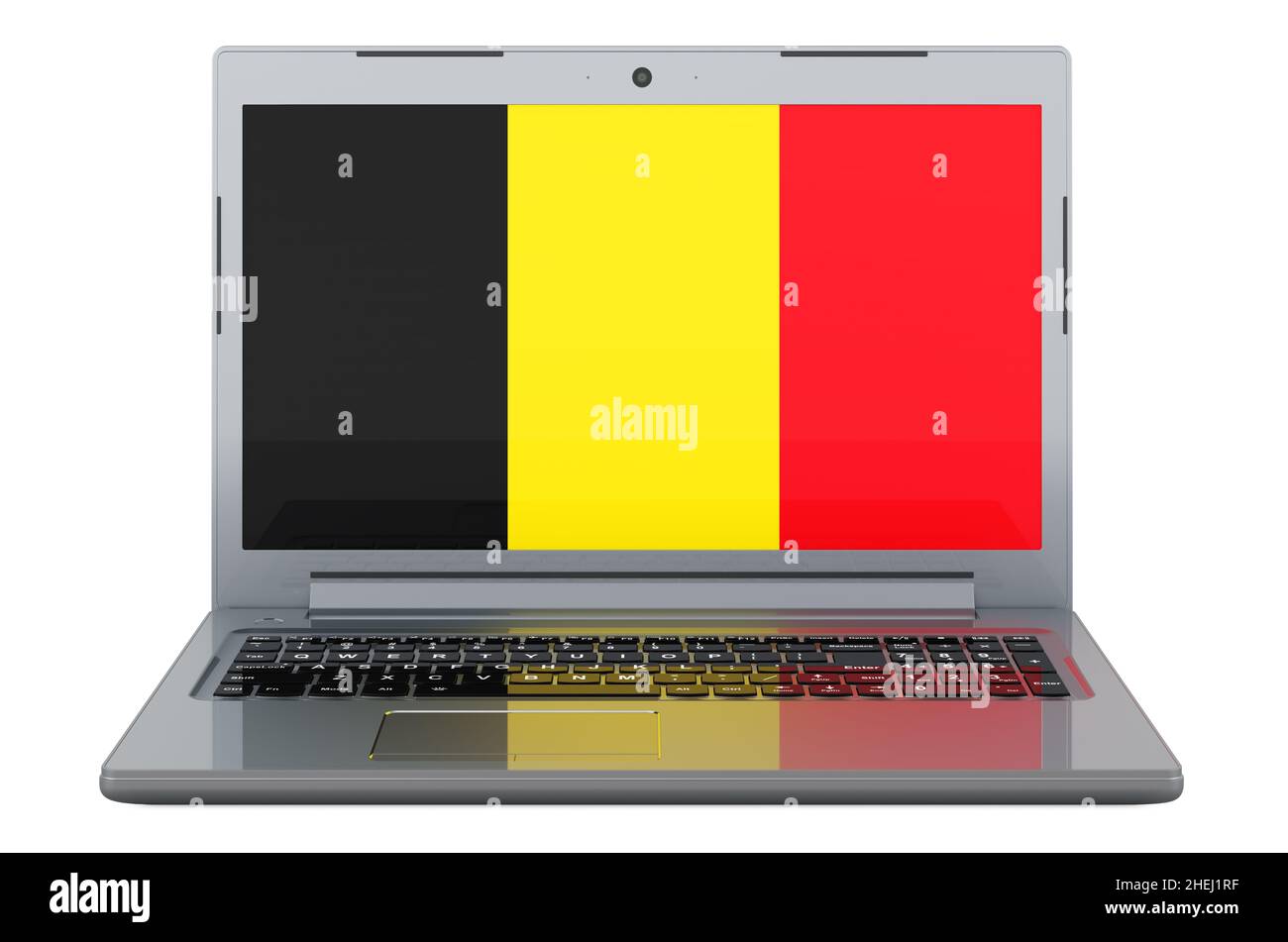 Belgian flag on laptop screen. 3D illustration isolated on white ...