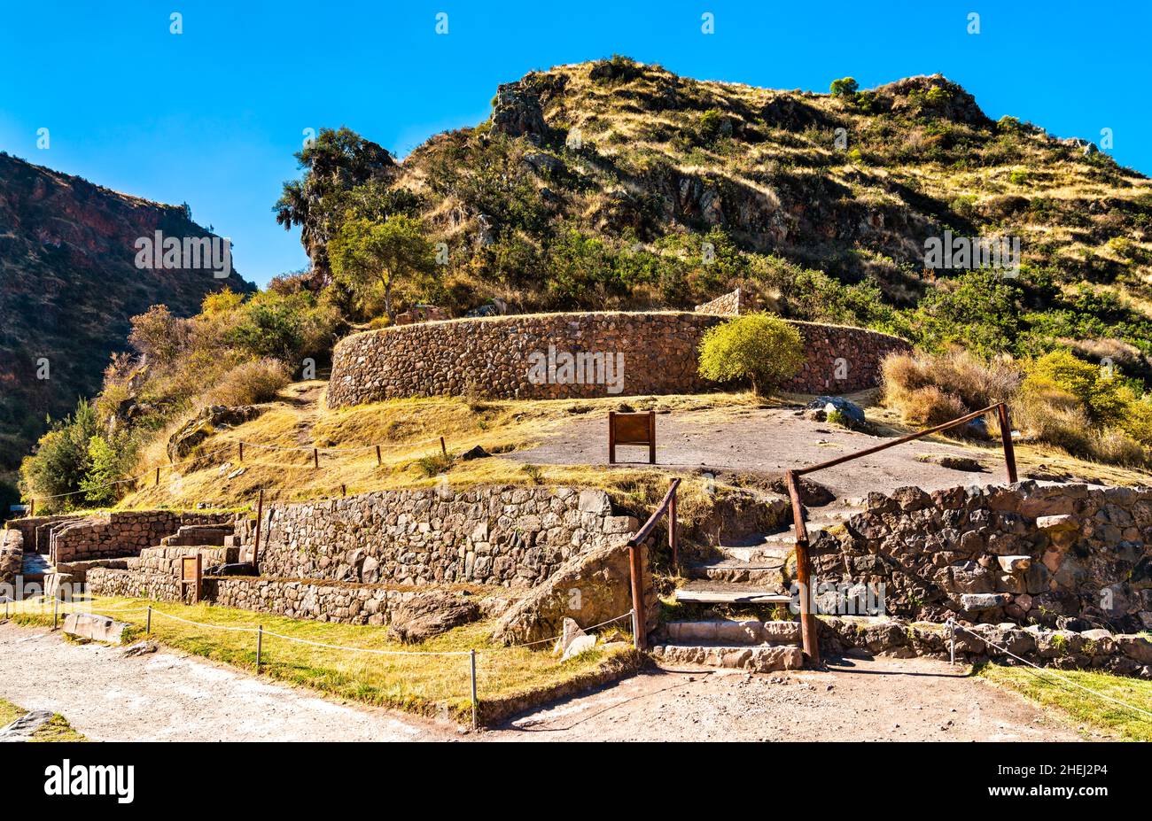 Inca ruins at Pisac in Peru Stock Photo